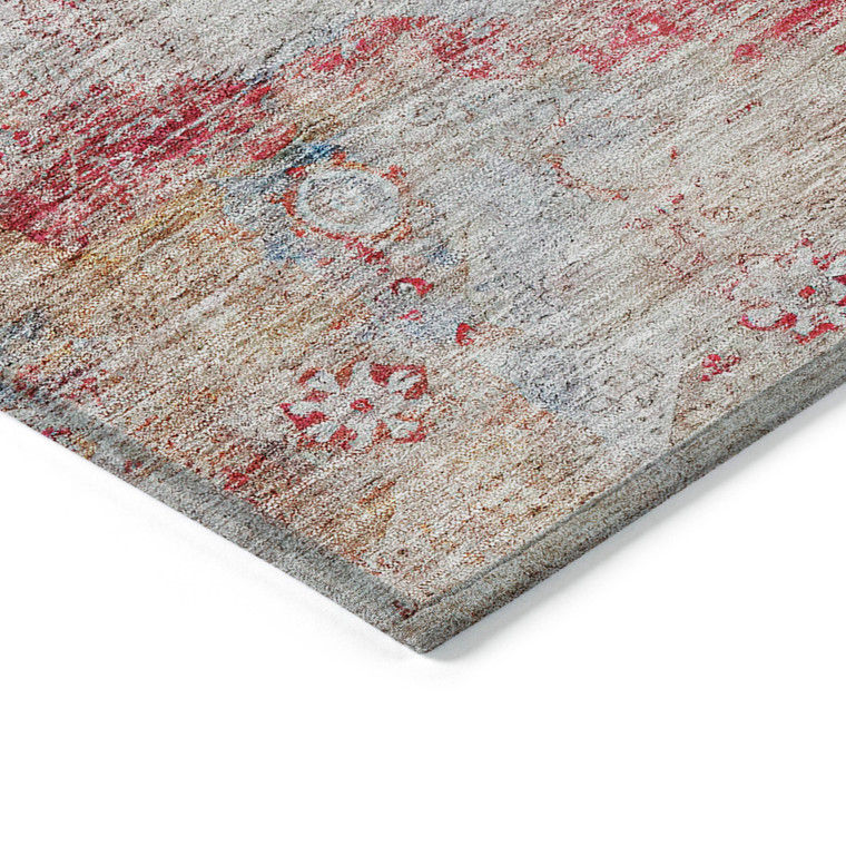 9' X 12' Red Gray And Blue Oriental Washable Indoor Outdoor Area Rug