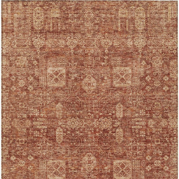 10' X 14' Orange Copper And Terra Cotta Oriental Washable Indoor Outdoor Area Rug