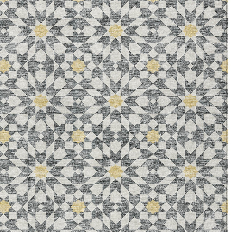 10' X 14' Gray Ivory And Gold Floral Medallion Washable Indoor Outdoor Area Rug