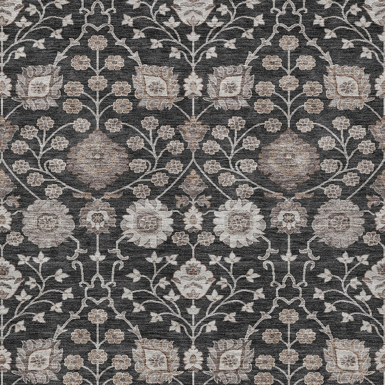 9' X 12' Black Brown And Beige Floral Washable Indoor Outdoor Area Rug