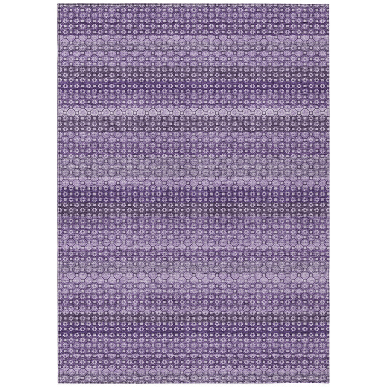 10' X 14' Lavender And Purple Striped Washable Indoor Outdoor Area Rug - Lavender, Purple