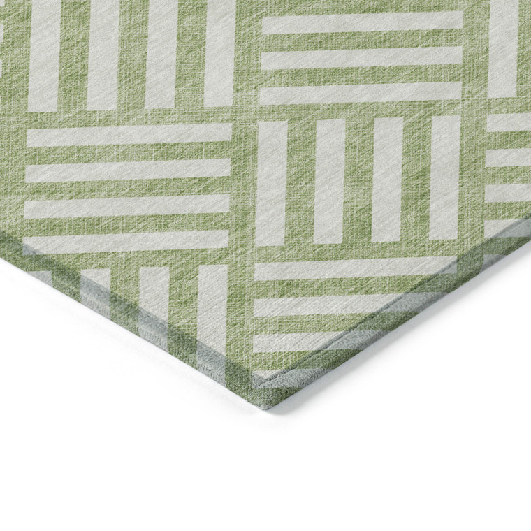 10' X 14' Artichoke Green And Ivory Geometric Washable Indoor Outdoor Area Rug