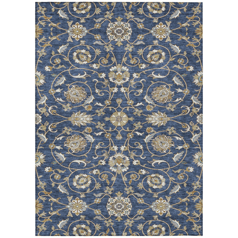 10' X 14' Navy Blue Brown And Ivory Moroccan Washable Indoor Outdoor Area Rug