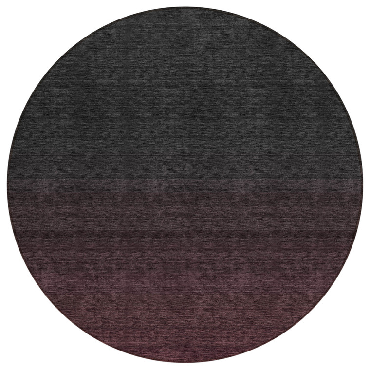 8' Merlot And Charcoal Round Abstract Washable Indoor Outdoor Area Rug