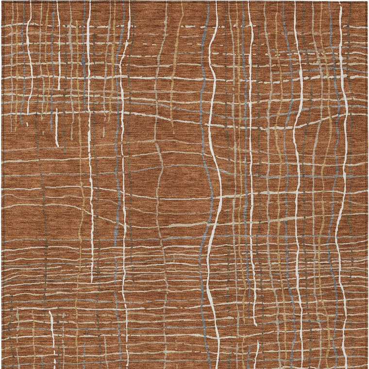 10' X 14' Brown Copper And Gray Striped Washable Indoor Outdoor Area Rug
