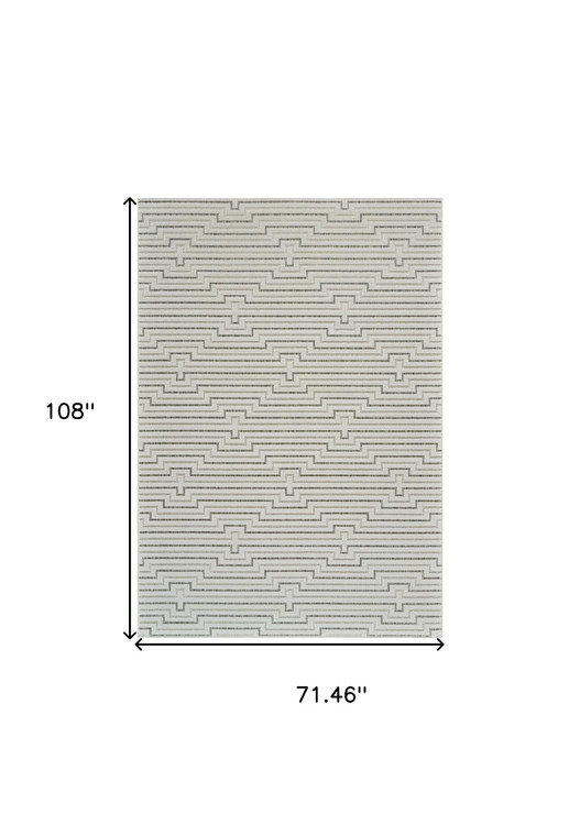 6' X 9' Cream and Beige Geometric Distressed Indoor Outdoor Area Rug - Cream, Beige