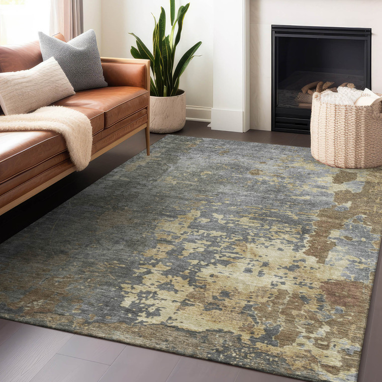 10' X 14' Taupe Gray And Beige Abstract Washable Indoor Outdoor Area Rug - 880016868555