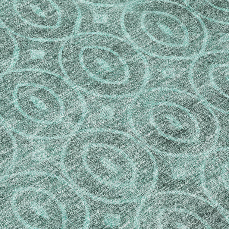 8' Teal Blue Round Geometric Washable Indoor Outdoor Area Rug