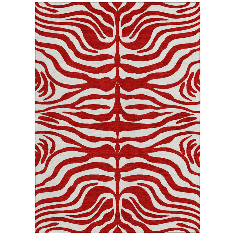 9' X 12' Red And Ivory Animal Print Washable Indoor Outdoor Area Rug