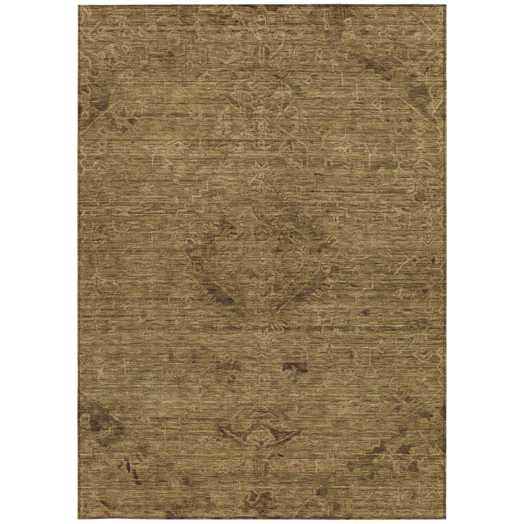 8' X 10' Brown And Tan Floral Washable Indoor Outdoor Area Rug