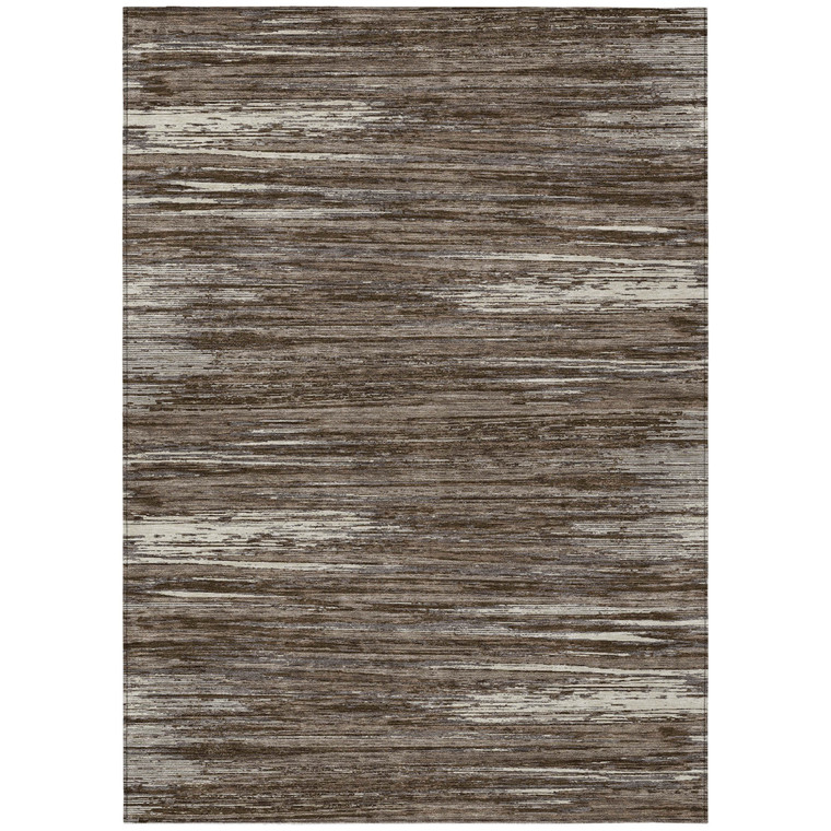 8' X 10' Brown And Ivory Striped Washable Indoor Outdoor Area Rug Transitional Style - Brown, Ivory Color