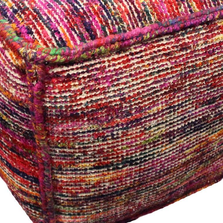 18" Pink Wool Cube Pouf Ottoman - 608219082338