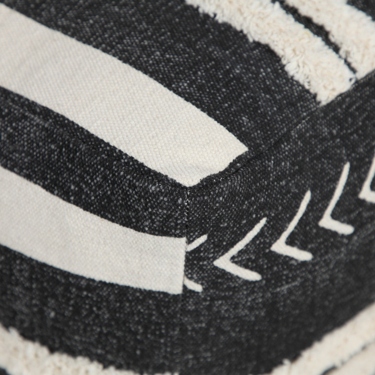 18" Black Cotton Geometric Pouf Ottoman Modern Style