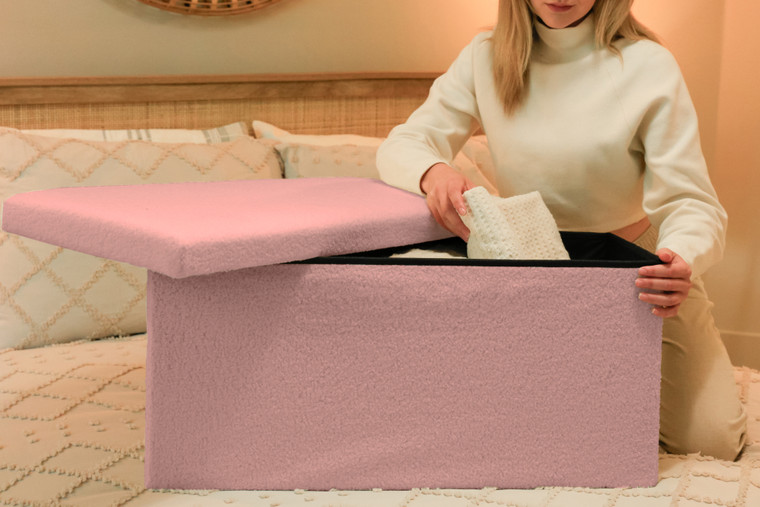 30" Pink Boucle Storage Ottoman