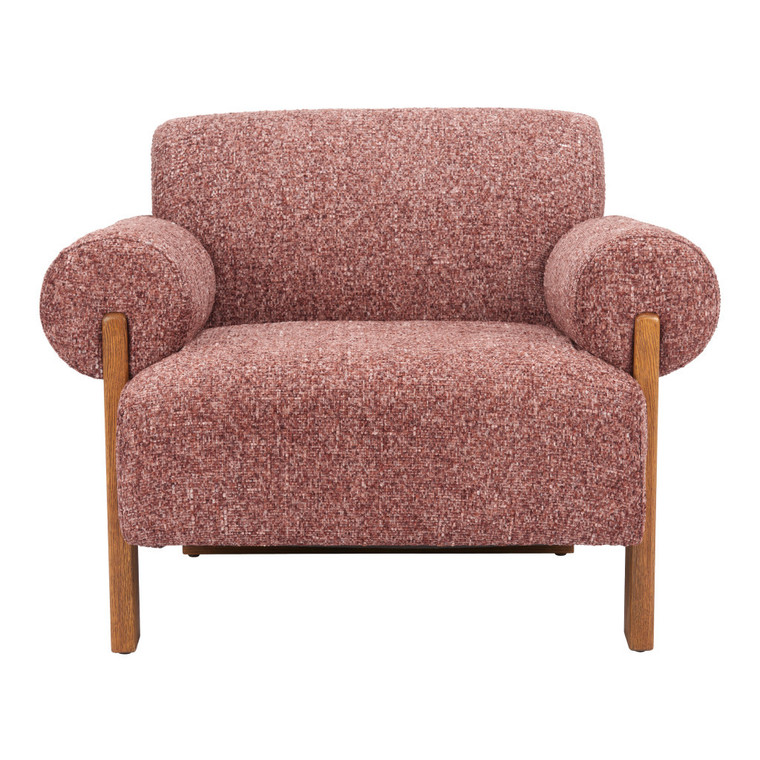 39" Copper And Brown Woven Upholstery And Solid Wood Arm Chair