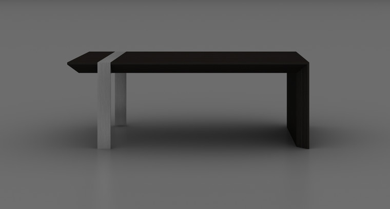 48" Black And Silver Wood And Stainless Steel Distressed Sled Coffee Table