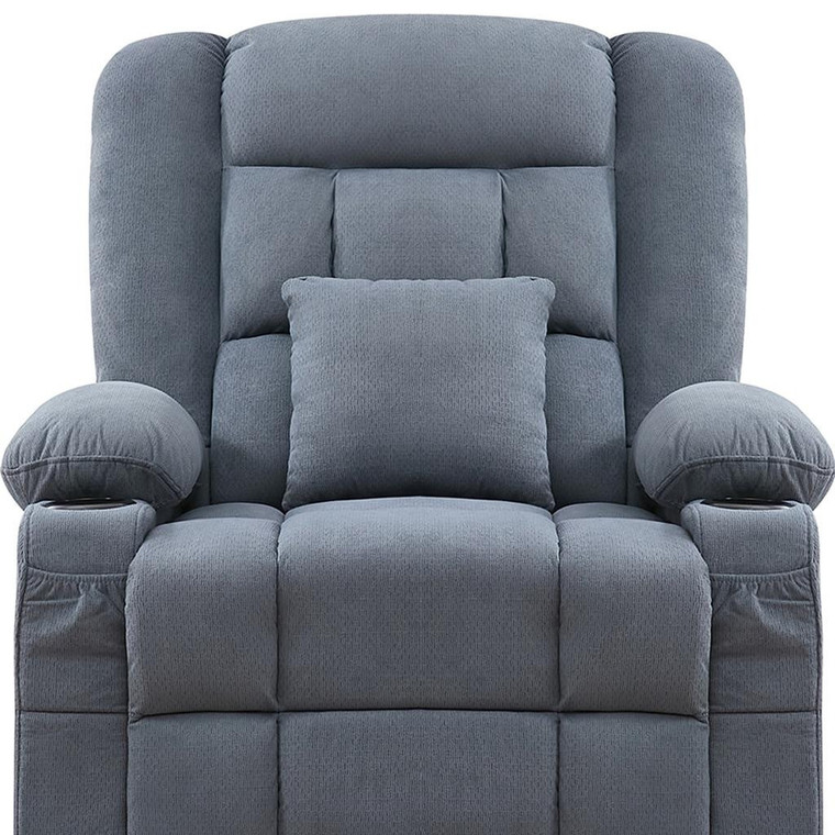 38" Blue Tufted Cotton Blend Heated Massage Manual Swivel Recliner With USB