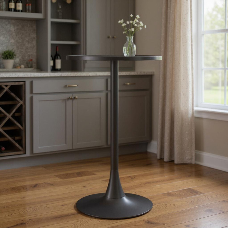 24" Gray and Black Faux Terrazzo and Steel Rounded Bar Table - 880016644029