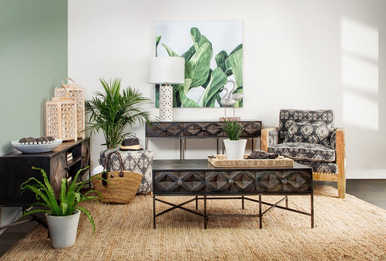 19" Gray Cotton and Brown Cube Ottoman