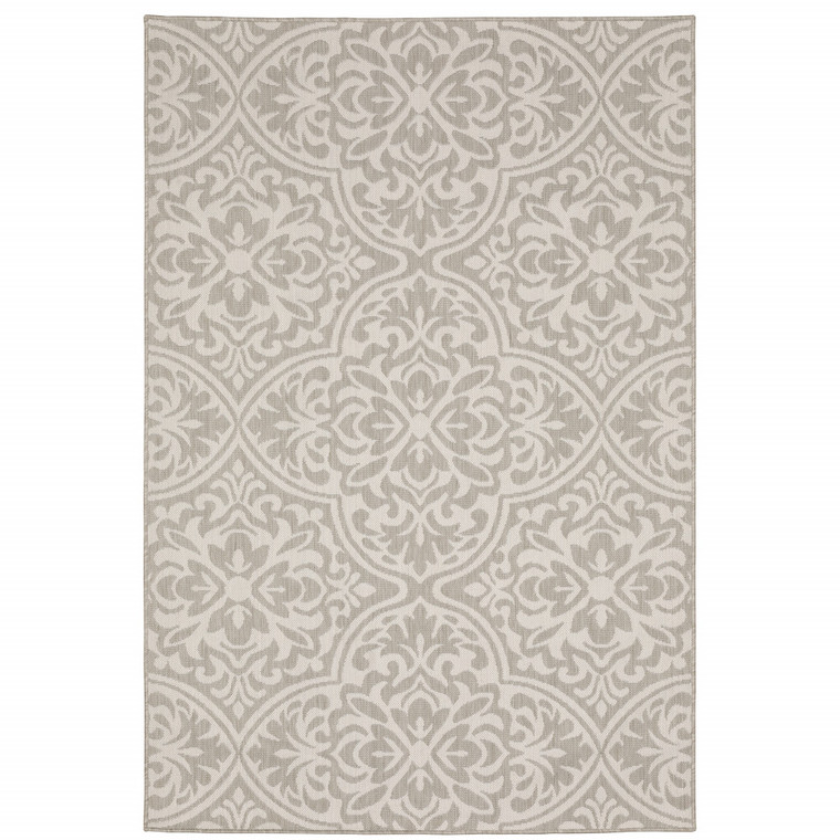 10' X 13' Grey Floral Stain Resistant Indoor Outdoor Area Rug - 606114583141