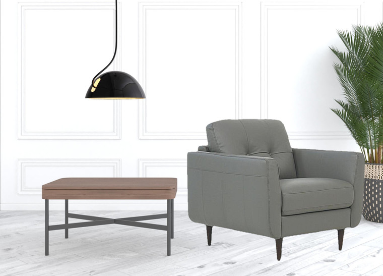 35" Pesto Green Genuine Leather And Black Tufted Arm Chair - 606114699033