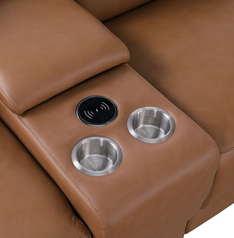 129" Chestnut Italian Leather Reclining USB Sofa