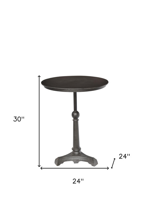 30" Brown Iron Round Pedestal End Table