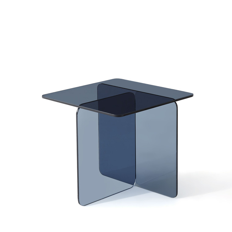 16" Smoky Black Glass Square Cross Legs End Table