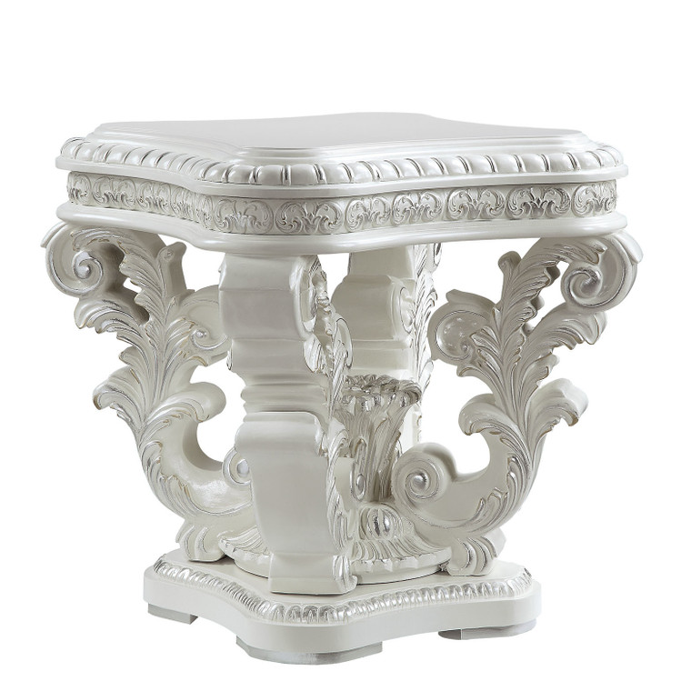 Homeroots Living Room 29" Square End Table, Antique White Manufactured Wood and Resin