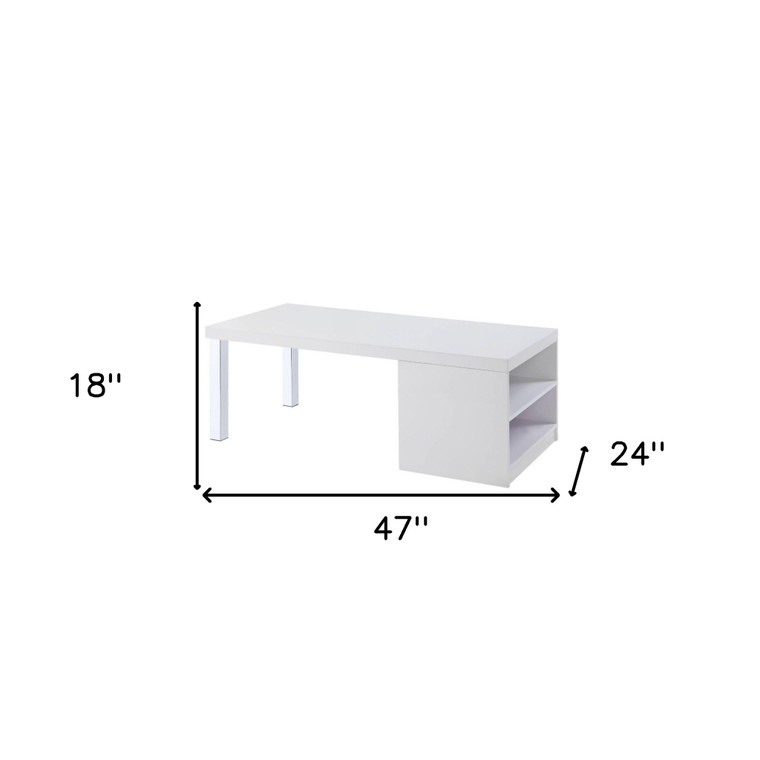 47" White and Silver Wood And Metal Frame Coffee Table With Shelf