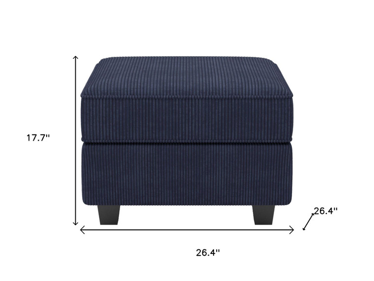 26" Navy Blue and Black Corduroy Storage Ottoman