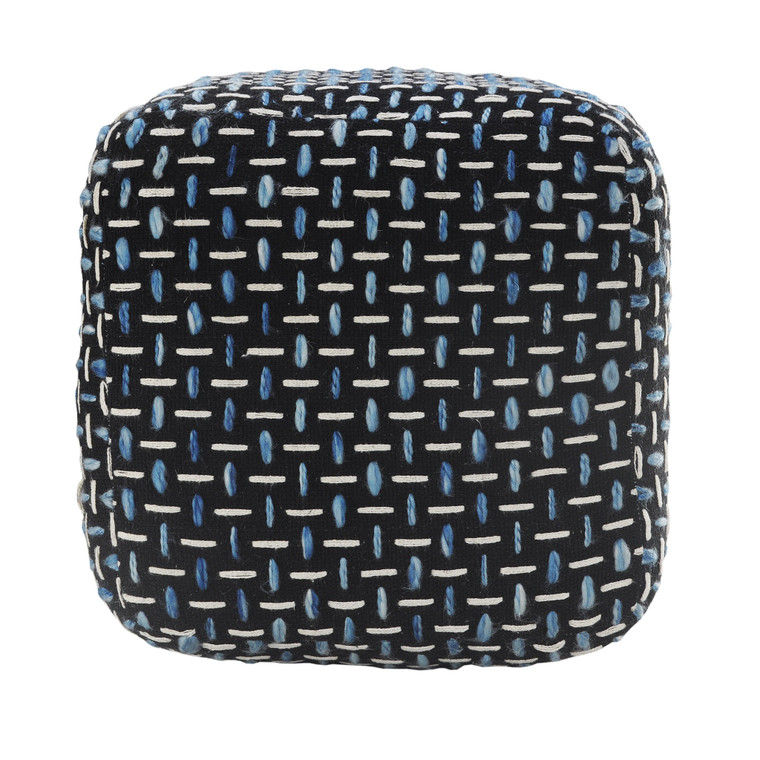 16" Black Fabric Geometric Pouf Ottoman