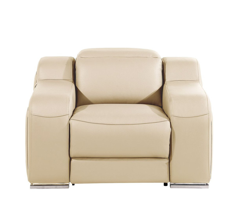 41" Beige Italian Leather Wall Hugger Recliner With USB