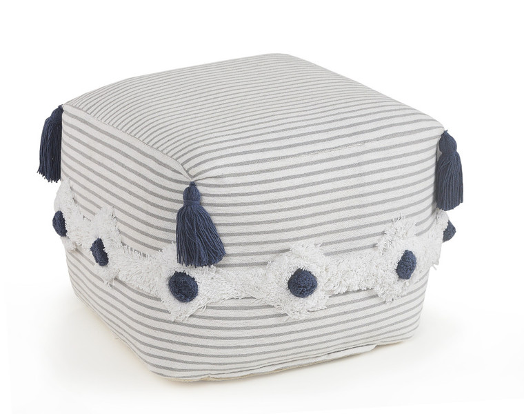 18" Gray Cotton Striped Pouf Ottoman Decor