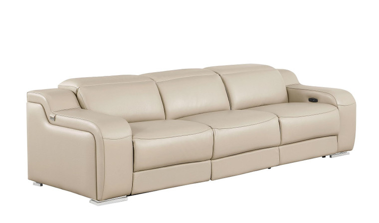 103" Beige Italian Leather Reclining USB Sofa