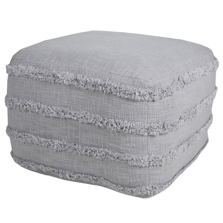 18" Gray Cotton Striped Pouf Ottoman