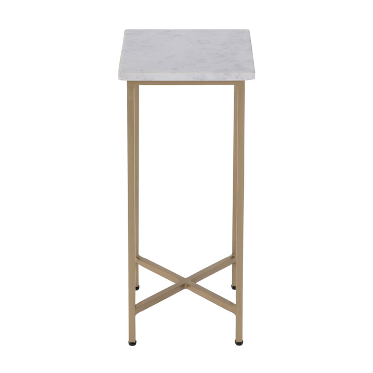 21" White and Gold Distressed Marble and Iron Square End Table