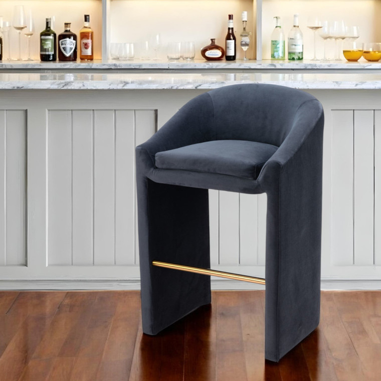30" Gray And Gold Velvet And Steel Low Back Bar Height Bar Chair - 608219321062