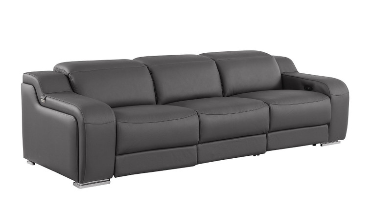 103" Dark Gray Italian Leather Reclining USB Sofa - 880016629101