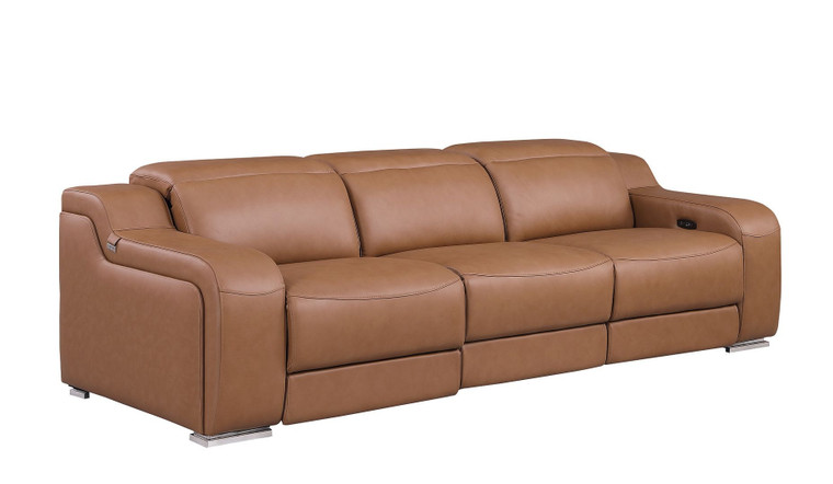 103" Chestnut Italian Leather Reclining USB Sofa