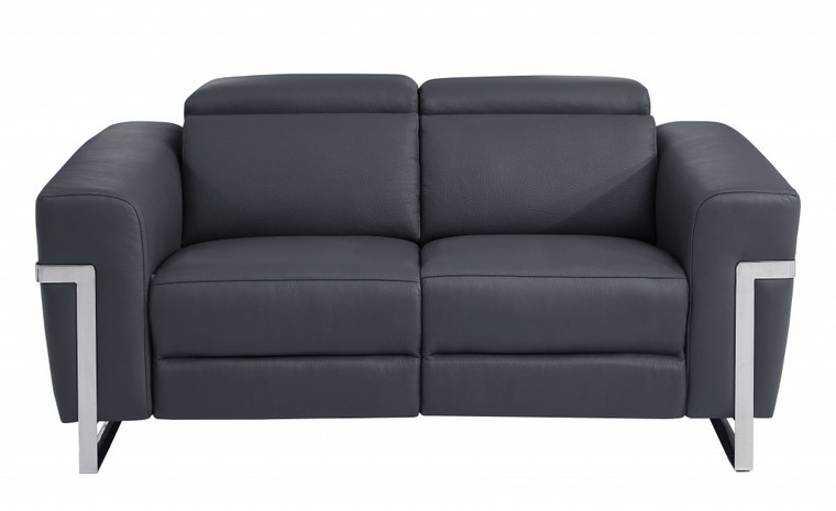Three Piece Indoor Dark Gray Italian Leather Six Person Seating Set Modern Style