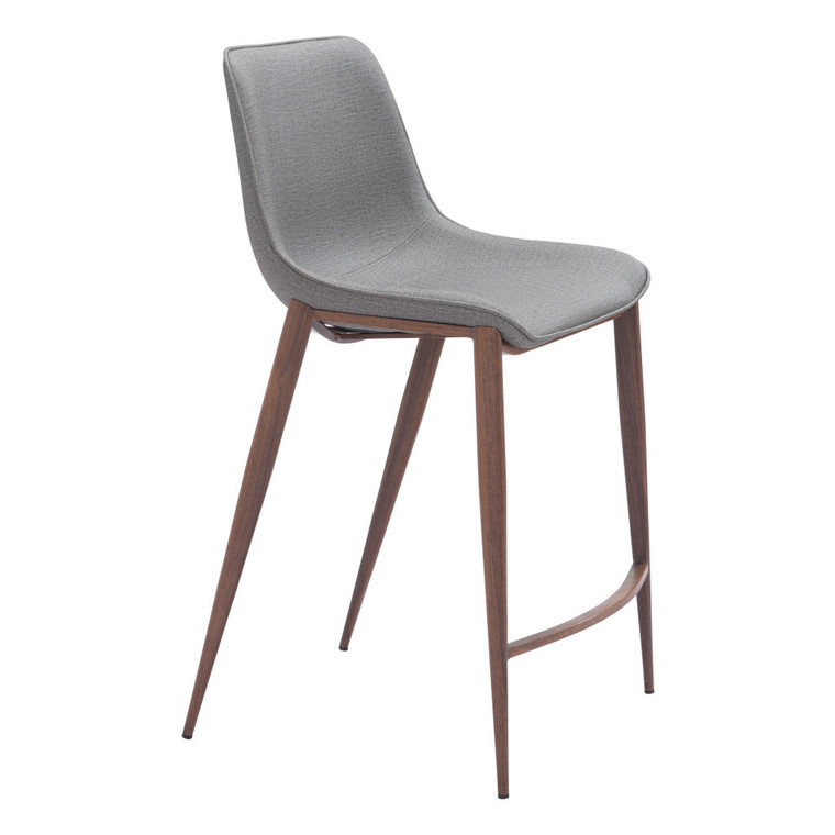 Set of Two 26" Slate Gray and Brown Faux Leather and Steel Counter Height Bar Chairs