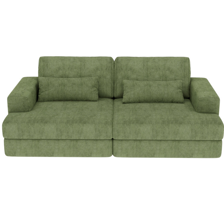 93" Green Corduroy Modular Stainless Steel Sleeper Sofa With Toss Pillows