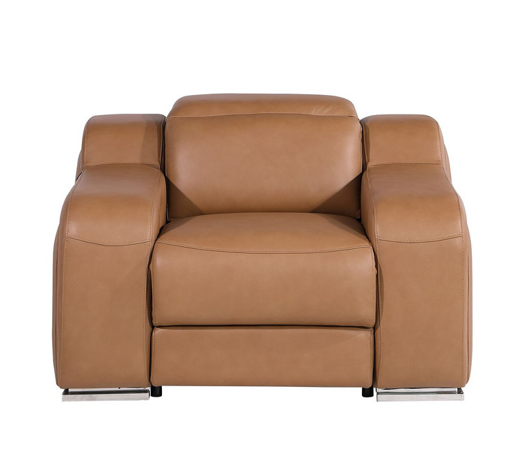 41" Chestnut Italian Leather Wall Hugger Recliner With USB