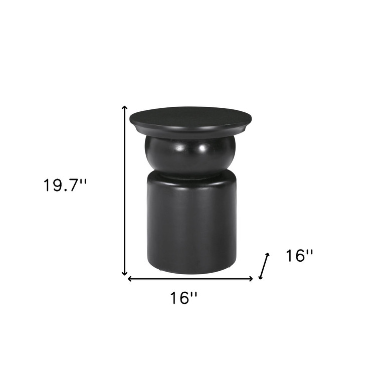 20" Black Solid Wood Round Drum End Table