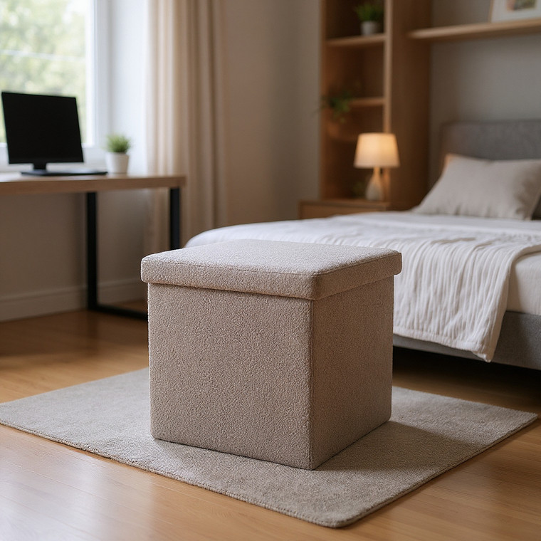 15" Taupe Boucle Cube Storage Ottoman