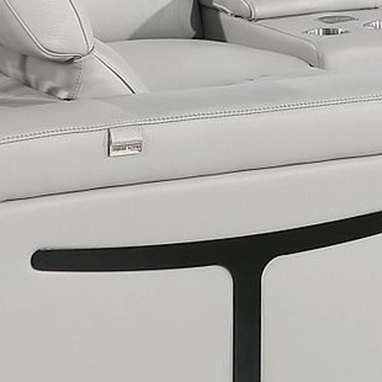 Light Gray Italian Leather Power Reclining U Shaped Eight Piece Corner Sectional With Console Home Accent