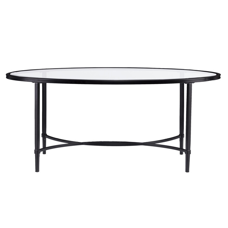 45" Clear and Black Glass and Metal Oval Coffee Table
