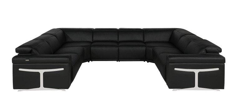 Black Italian Leather Power Reclining U Shaped Eight Piece Corner Sectional With Console Decor