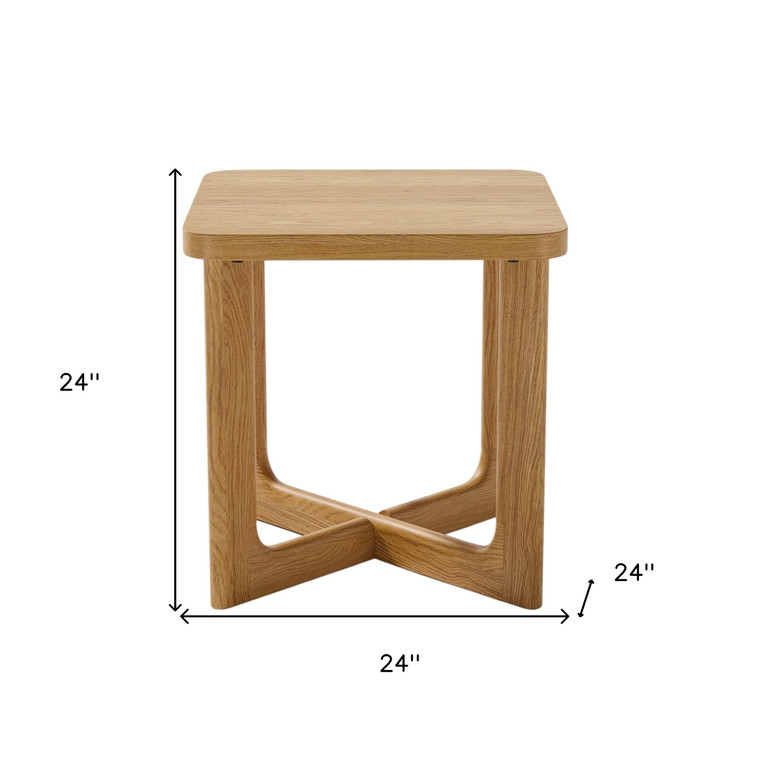 24" Natural Solid Wood Square Cross Legs End Table